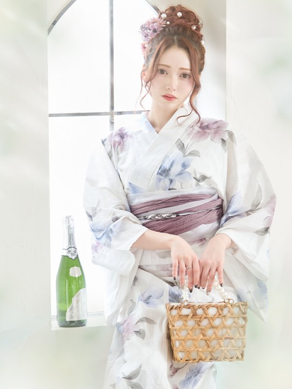 画像9: 【即日発送】ホワイト×アイシーフラワー浴衣  【浴衣３点セット 浴衣/帯/下駄】[YMT]