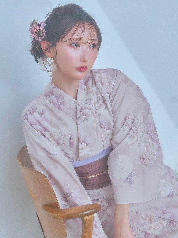 画像10: 【即日発送】くすみカラー×パープルダリア浴衣  【浴衣３点セット 浴衣/帯/下駄】[YMT]