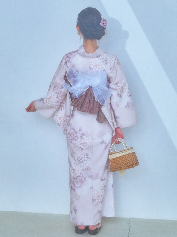 画像14: 【即日発送】くすみカラー×パープルダリア浴衣  【浴衣３点セット 浴衣/帯/下駄】[YMT]