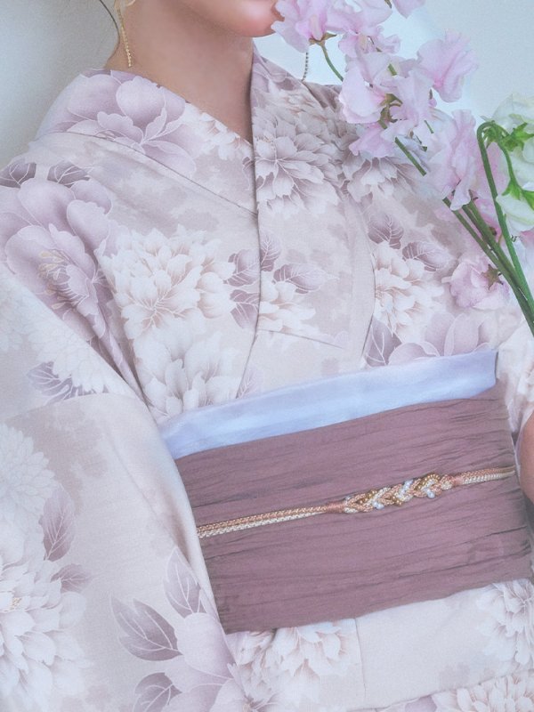 画像15: 【即日発送】くすみカラー×パープルダリア浴衣  【浴衣３点セット 浴衣/帯/下駄】[YMT]