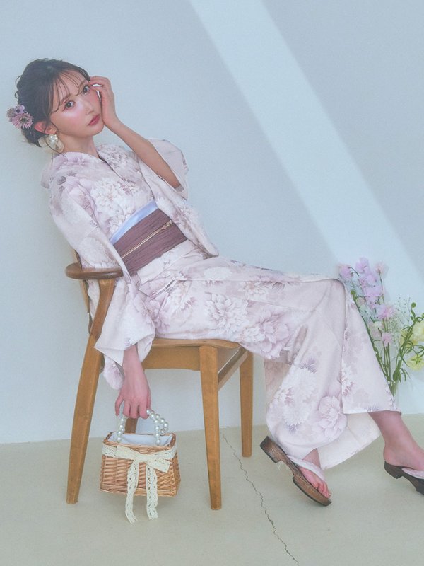 画像6: 【即日発送】くすみカラー×パープルダリア浴衣  【浴衣３点セット 浴衣/帯/下駄】[YMT]