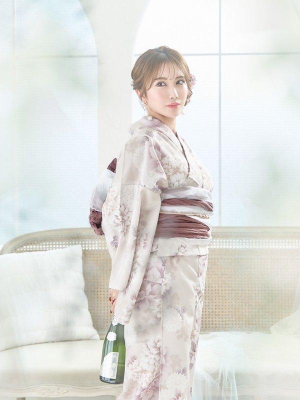 画像10: 【即日発送】くすみカラー×パープルダリア浴衣  【浴衣３点セット 浴衣/帯/下駄】[YMT]