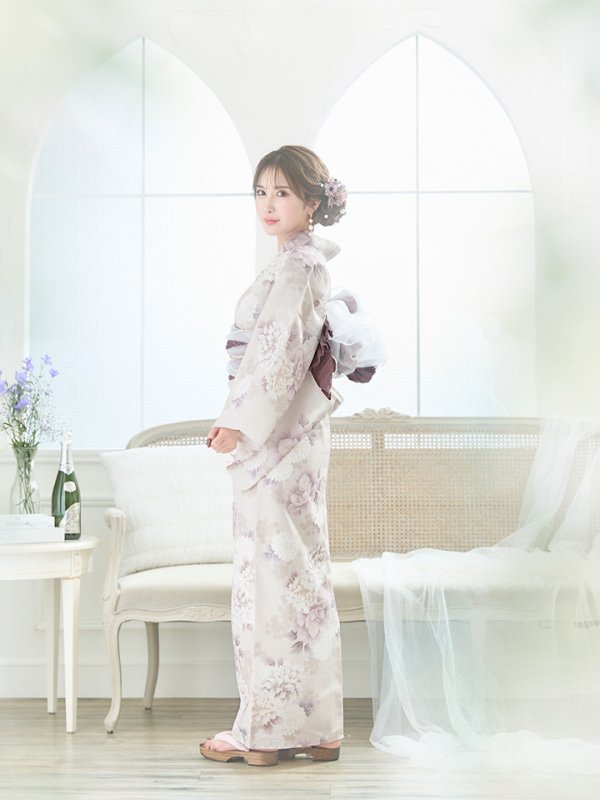 画像14: 【即日発送】くすみカラー×パープルダリア浴衣  【浴衣３点セット 浴衣/帯/下駄】[YMT]