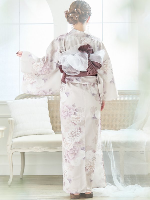 画像17: 【即日発送】くすみカラー×パープルダリア浴衣  【浴衣３点セット 浴衣/帯/下駄】[YMT]