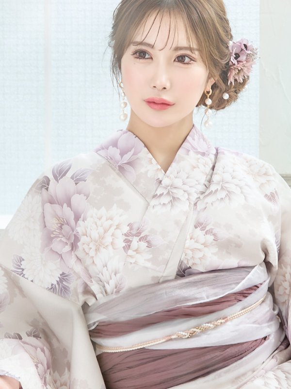 画像18: 【即日発送】くすみカラー×パープルダリア浴衣  【浴衣３点セット 浴衣/帯/下駄】[YMT]