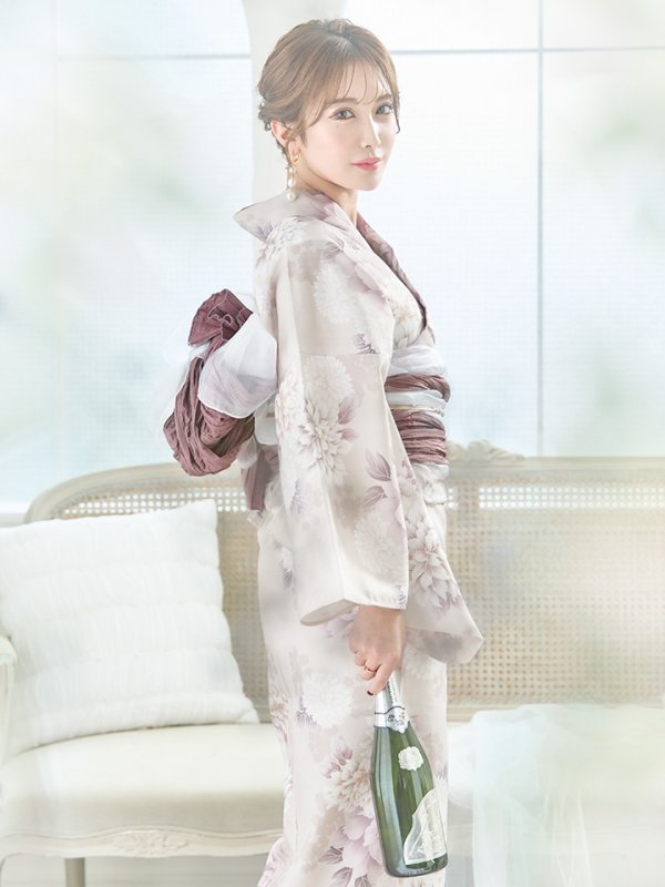 画像8: 【即日発送】くすみカラー×パープルダリア浴衣  【浴衣３点セット 浴衣/帯/下駄】[YMT]