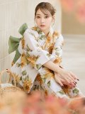 【予約 / 5月中旬発送予定】水彩向日葵浴衣 OBI-siwa-201-wk-2-GR / HIMO-900-yn-3-GYxGD / HEKO-800-sb-5-W / YA-68-kn-YEBE / GETA-02-ok-2-IV [YMT]