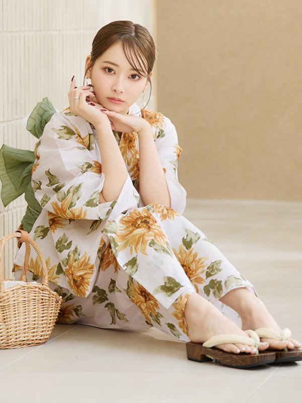 画像10: 【即日発送】水彩向日葵浴衣  【浴衣３点セット 浴衣/帯/下駄】[YMT]