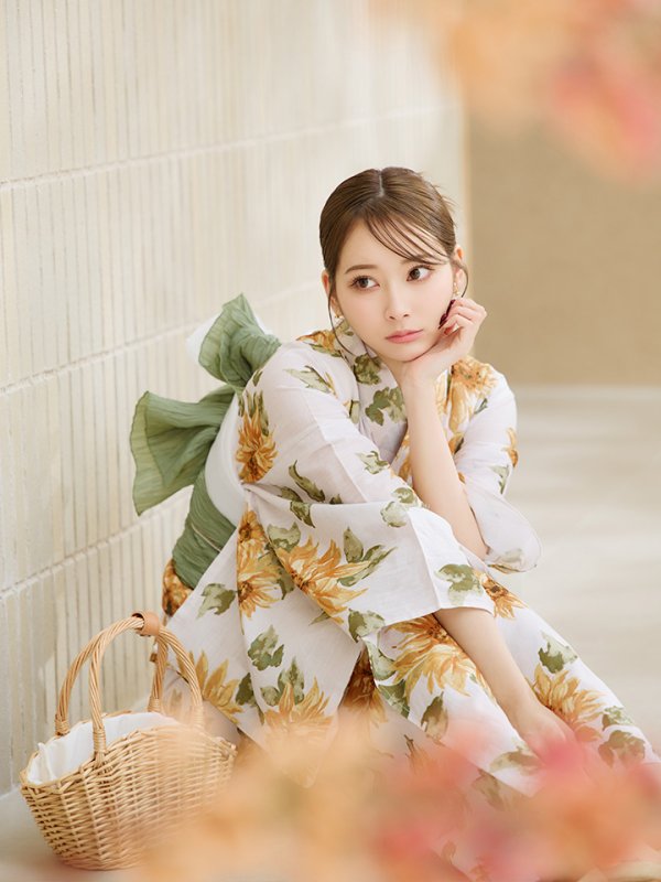 画像3: 【即日発送】水彩向日葵浴衣  【浴衣３点セット 浴衣/帯/下駄】[YMT]