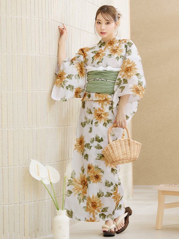 画像4: 【即日発送】水彩向日葵浴衣  【浴衣３点セット 浴衣/帯/下駄】[YMT]