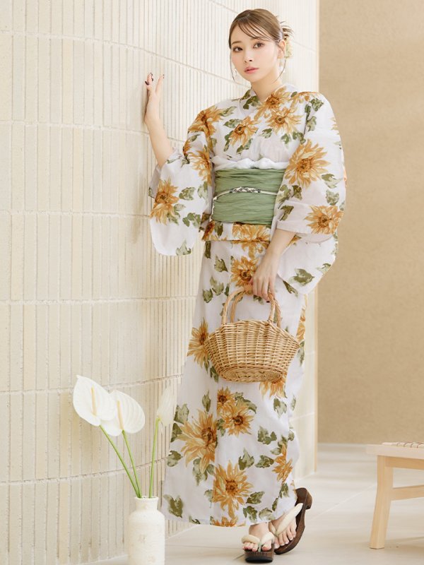 画像6: 【即日発送】水彩向日葵浴衣  【浴衣３点セット 浴衣/帯/下駄】[YMT]