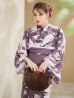 画像2: 白地×ピンクの蓮の花浴衣  【浴衣３点セット 浴衣/帯/下駄】OBI-siwa-201-wk-1-LV / HIMO-902-kj-5-RosePK / HEKO-800-sb-5-W / YA-1027-wk-PL / GETA-02-ok-8-RoseP[YMT] (2)