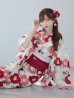 画像1: 古典レトロ椿浴衣  【浴衣３点セット 浴衣/帯/下駄】OBI-siwa-201-wk-3-WR / HIMO-902-kj-5-RosePK / HEKO-800-sb-5-W / YA-1027-wk-R / GETA-02-ok-8-RoseP[YMT] (1)