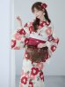 画像10: 古典レトロ椿浴衣  【浴衣３点セット 浴衣/帯/下駄】OBI-siwa-201-wk-3-WR / HIMO-902-kj-5-RosePK / HEKO-800-sb-5-W / YA-1027-wk-R / GETA-02-ok-8-RoseP[YMT]