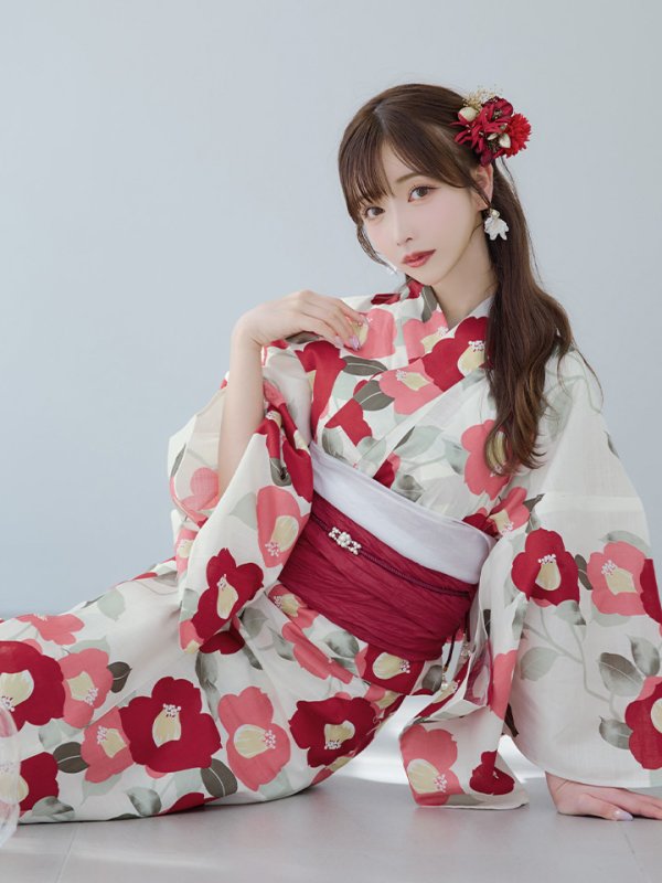 画像13: 【即日発送】古典レトロ椿浴衣  【浴衣３点セット 浴衣/帯/下駄】[YMT]