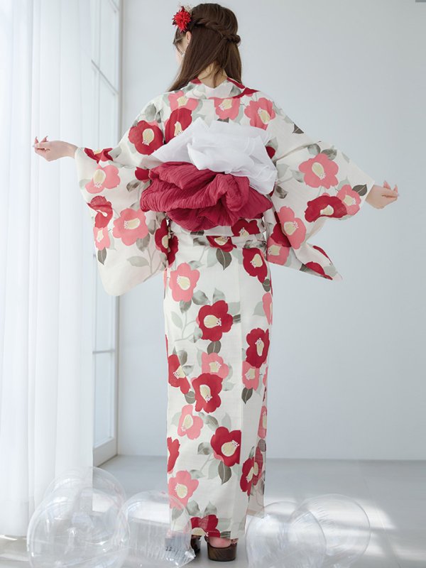 画像16: 【即日発送】古典レトロ椿浴衣  【浴衣３点セット 浴衣/帯/下駄】[YMT]