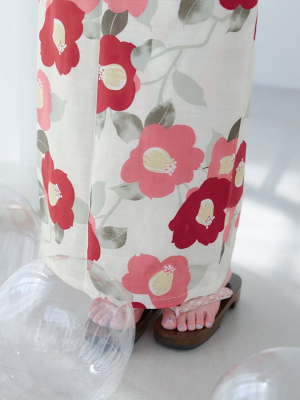 画像18: 【即日発送】古典レトロ椿浴衣  【浴衣３点セット 浴衣/帯/下駄】[YMT]