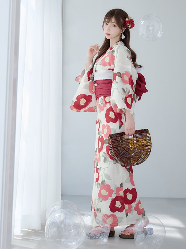 画像3: 【即日発送】古典レトロ椿浴衣  【浴衣３点セット 浴衣/帯/下駄】[YMT]