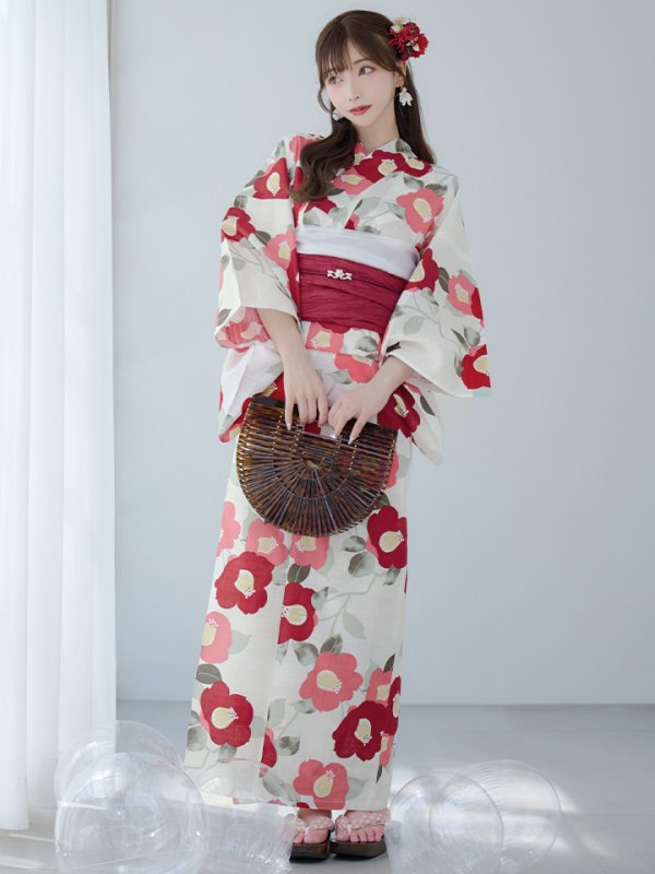 画像4: 【即日発送】古典レトロ椿浴衣  【浴衣３点セット 浴衣/帯/下駄】[YMT]