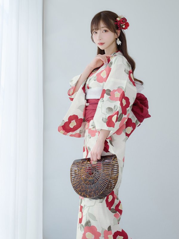 画像9: 【即日発送】古典レトロ椿浴衣  【浴衣３点セット 浴衣/帯/下駄】[YMT]