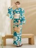 画像4: 【即日発送！】アクア地×向日葵のハイカラ浴衣  【浴衣３点セット 浴衣/帯/下駄】OBI-siwa-203-wk / HIMO-902-kj-1-BLGR / HEKO-800-sb-5-W / YA-1025-wk-BL / GETA-01-kj-2-BL[YMT]
