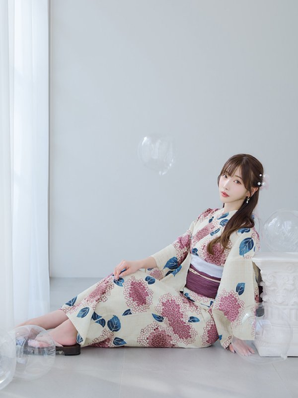画像10: 【即日発送】はいからピンクの紫陽花浴衣  【浴衣３点セット 浴衣/帯/下駄】[YMT]