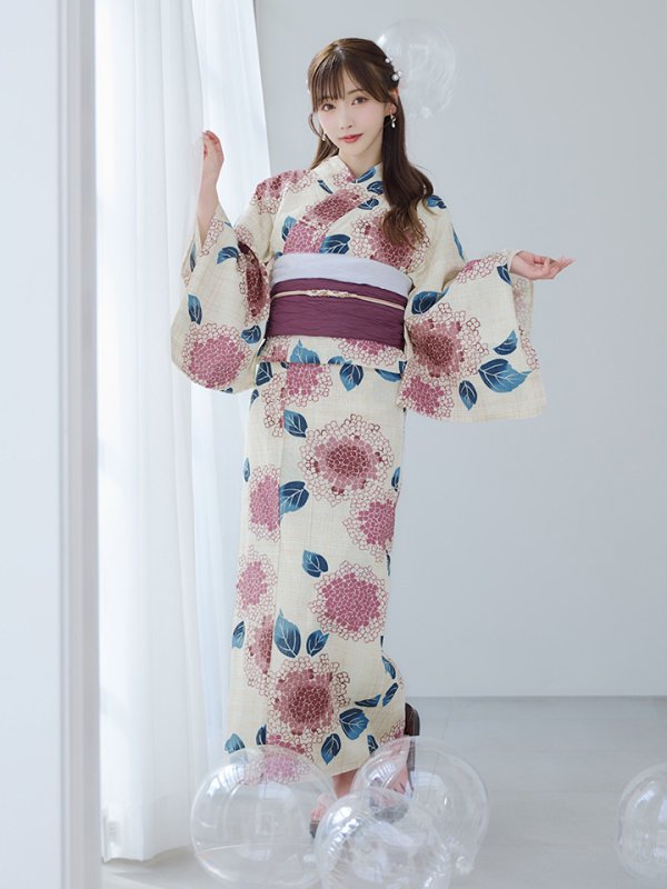 画像12: 【即日発送】はいからピンクの紫陽花浴衣  【浴衣３点セット 浴衣/帯/下駄】[YMT]
