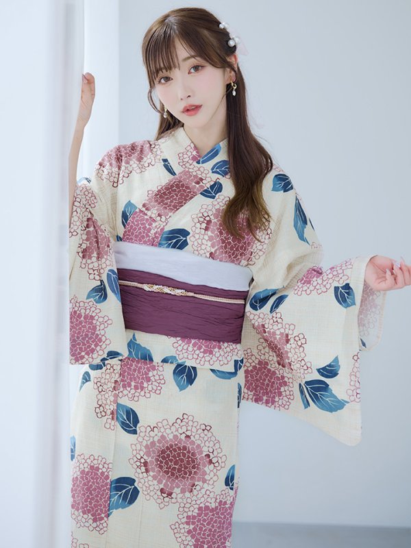 画像2: 【即日発送】はいからピンクの紫陽花浴衣  【浴衣３点セット 浴衣/帯/下駄】OBI-siwa-201-wk-4-PL / HIMO-900-yn-8-P / HEKO-800-sb-5-W / YA-954-kj-P / YA-1017-am-W / GETA-01-kj-7-P [YMT]