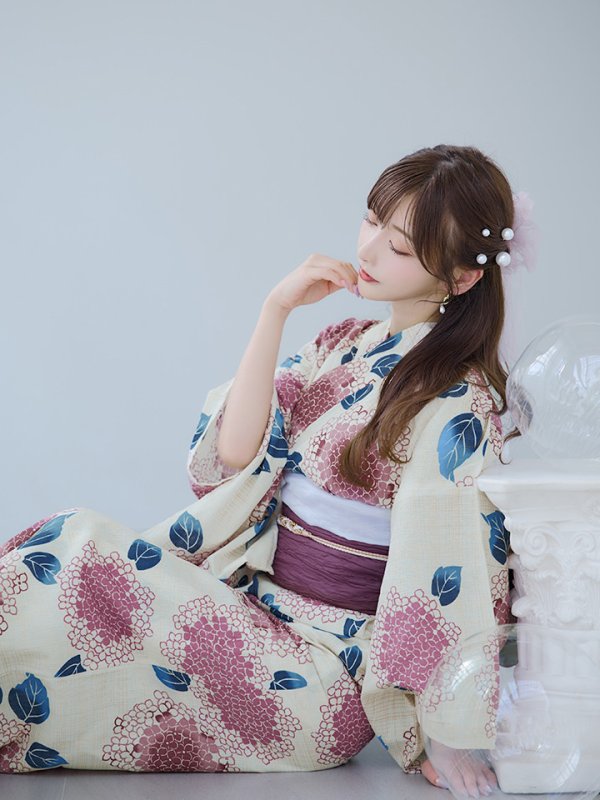 画像6: 【即日発送】はいからピンクの紫陽花浴衣  【浴衣３点セット 浴衣/帯/下駄】[YMT]