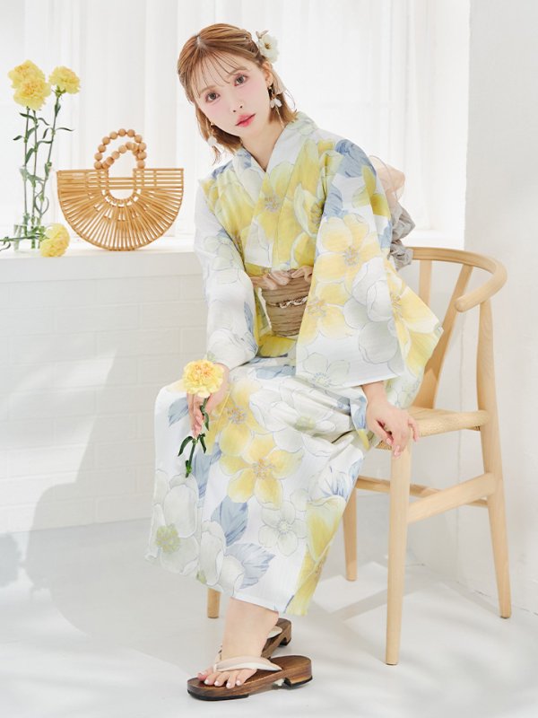 画像36: ヘルシー油彩牡丹浴衣  【浴衣３点セット 浴衣/帯/下駄】[YMT]