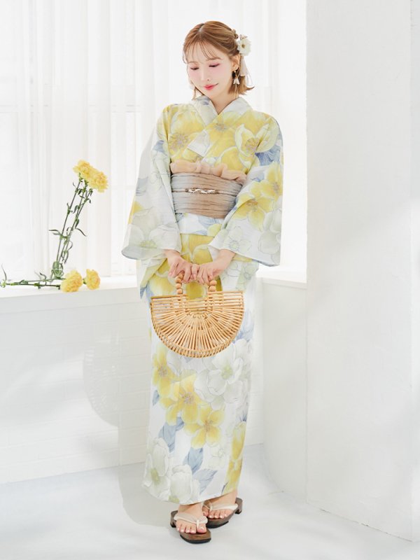 画像29: ヘルシー油彩牡丹浴衣  【浴衣３点セット 浴衣/帯/下駄】[YMT]