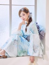 【即日発送】【浴衣セール！】大柄アイシーミントフラワー浴衣  【浴衣３点セット 浴衣/帯/下駄】[YMT]