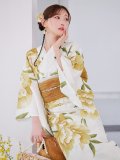 【予約 / 5月上旬発送予定】大正ロマン×和モダン水彩牡丹浴衣 OBI-g-500-kj-5-MUS / HIMO-900-yn-7-MOC / HEKO-800-sb-5-W / YA-1066-kj-IV / GETA-01-kj-3-IV / [y/YMT]