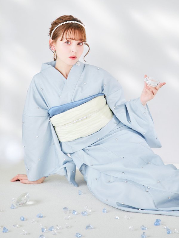 画像4: 【即日発送】アーガイルビジュー浴衣  【浴衣３点セット 浴衣/帯/下駄】[YMT]