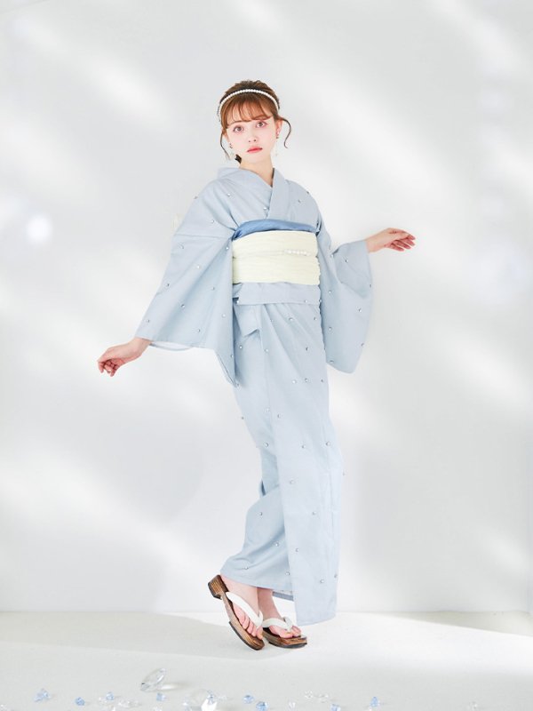 画像15: 【即日発送】アーガイルビジュー浴衣  【浴衣３点セット 浴衣/帯/下駄】[YMT]