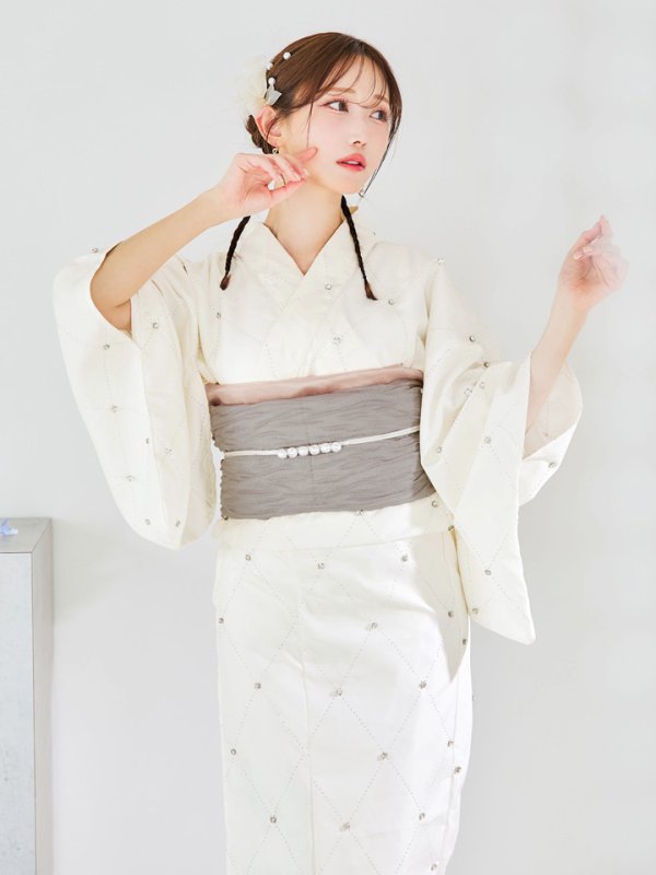 画像36: 【即日発送】アーガイルビジュー浴衣【浴衣３点セット 浴衣/帯/下駄】[YMT]