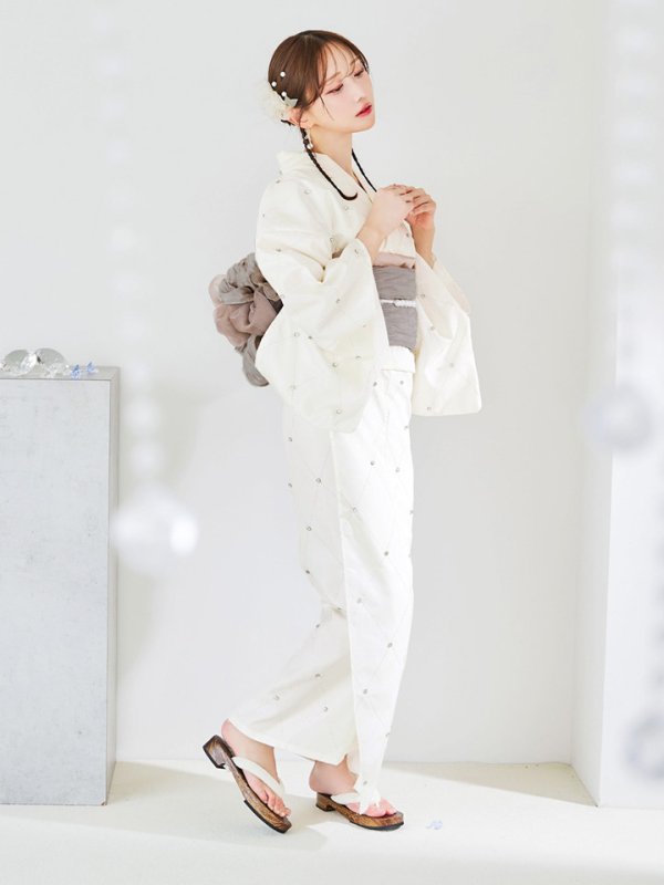 画像40: 【即日発送】アーガイルビジュー浴衣【浴衣３点セット 浴衣/帯/下駄】[YMT]