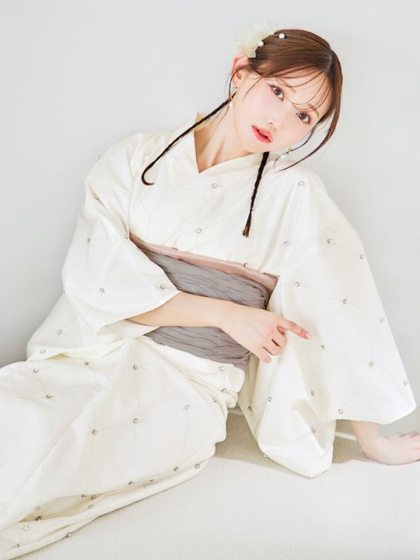 画像32: 【即日発送】アーガイルビジュー浴衣【浴衣３点セット 浴衣/帯/下駄】[YMT]