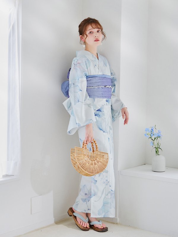 画像46: 【即日発送】【浴衣セール！】水彩百合ナチュラルブルー浴衣【浴衣３点セット 浴衣/帯/下駄】[YMT]