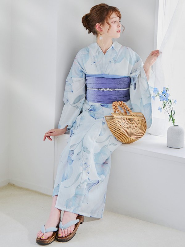 画像40: 【即日発送】【浴衣セール！】水彩百合ナチュラルブルー浴衣【浴衣３点セット 浴衣/帯/下駄】[YMT]