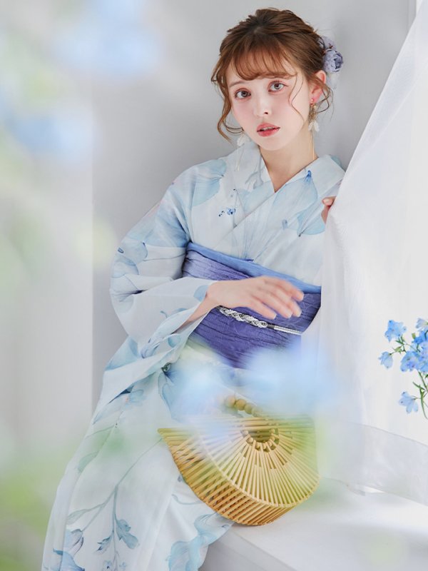 画像44: 【即日発送】【浴衣セール！】水彩百合ナチュラルブルー浴衣【浴衣３点セット 浴衣/帯/下駄】[YMT]