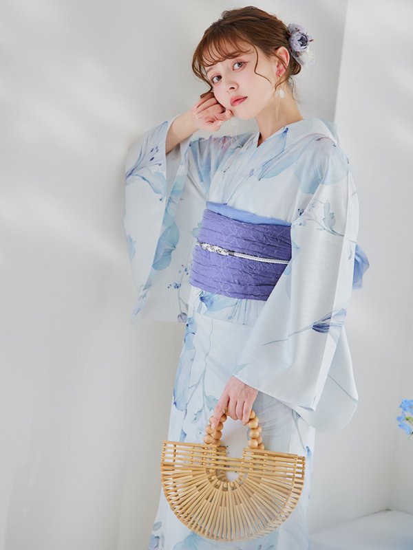 画像45: 【即日発送】【浴衣セール！】水彩百合ナチュラルブルー浴衣【浴衣３点セット 浴衣/帯/下駄】[YMT]