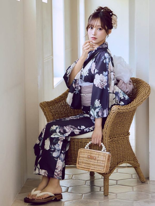 画像13: 【即日発送】クラシカルフラワーブーケ浴衣  【浴衣３点セット 浴衣/帯/下駄】[OF04]