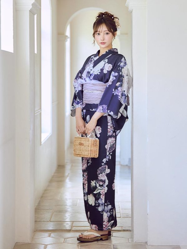 画像14: 【即日発送】クラシカルフラワーブーケ浴衣  【浴衣３点セット 浴衣/帯/下駄】[OF04]