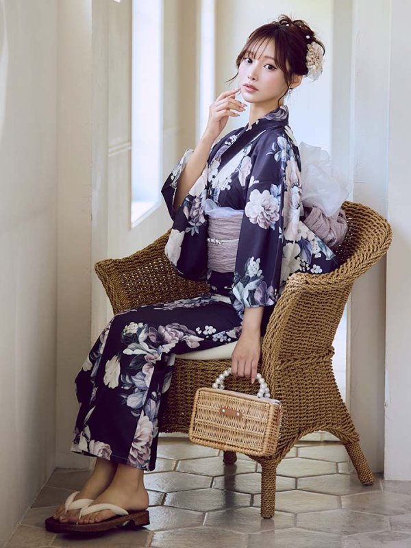 画像7: 【即日発送】クラシカルフラワーブーケ浴衣  【浴衣３点セット 浴衣/帯/下駄】[OF04]