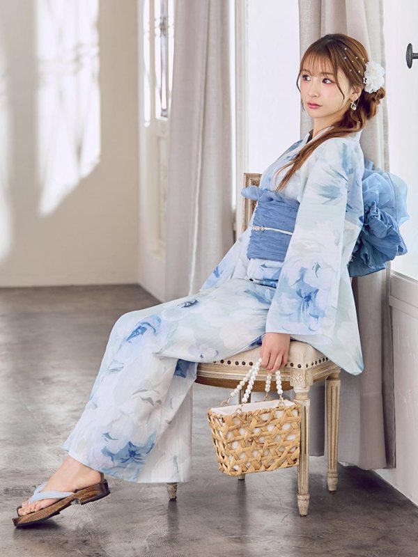 画像19: 【即日発送】蒼華に咲く牡丹浴衣  【浴衣３点セット 浴衣/帯/下駄】[YMT]
