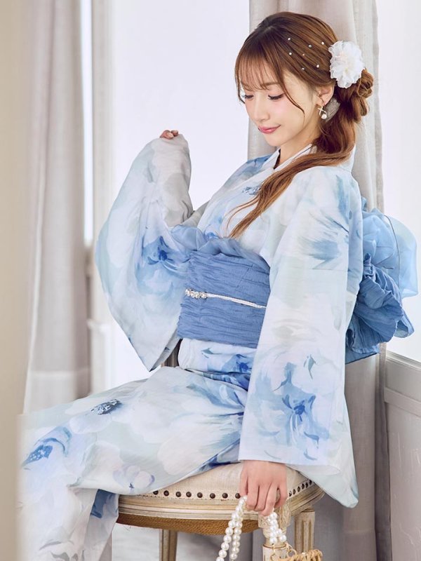 画像2: 【即日発送】蒼華に咲く牡丹浴衣  【浴衣３点セット 浴衣/帯/下駄】[YMT]