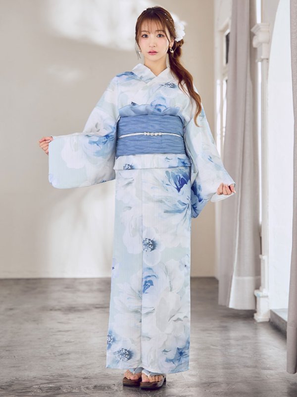 画像4: 【即日発送】蒼華に咲く牡丹浴衣  【浴衣３点セット 浴衣/帯/下駄】[YMT]