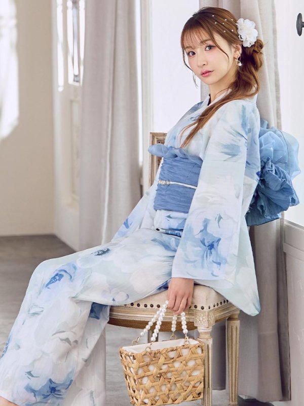 画像5: 【即日発送】蒼華に咲く牡丹浴衣  【浴衣３点セット 浴衣/帯/下駄】[YMT]