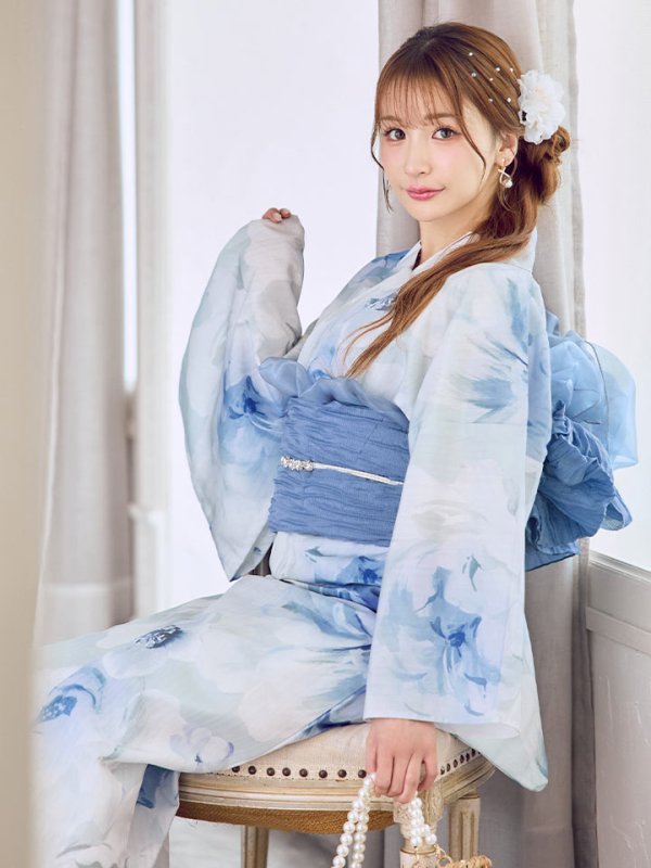 画像8: 【即日発送】蒼華に咲く牡丹浴衣  【浴衣３点セット 浴衣/帯/下駄】[YMT]